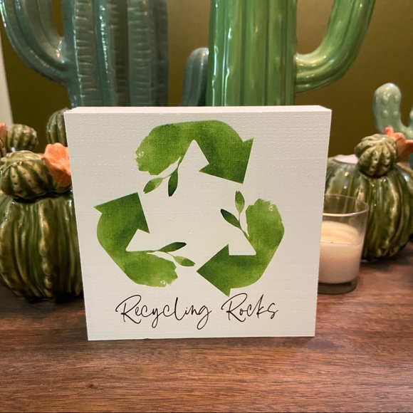 Recycling Rocks Solid Wood Sign Made In The USA - Picture 1 of 6